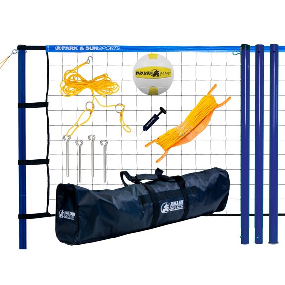 Ensemble de Volleyball Park & Sun Sports Spiker Sport en Acier, Système de Filet Extérieur Réglable avec Poteaux, Ballon, Pompe et Sac