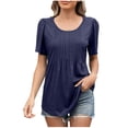 thumbnail image 2 of AherBiu T-Shirts pour Femmes à Col Rond, Coupe Ample, T-Shirts d'Été Chic Décontracté, Plissés, Manches Courtes, T-Shirts Basiques, 2 of 8