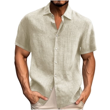 zfhfof Chemises en Coton et Lin pour Hommes Décontractées Légères à Manches Courtes Boutonnées Chemises d'Été pour Vacances à la Plage