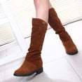thumbnail image 2 of Liquidation d'Économies d'Hiver! PEZHADA Bottes Mi-Mollet pour Femmes,Bottes pour Femmes,Bottes Rondes à Talon Bas en Suède Rétro Uni Chaud pour Femmes Chaussures Brun, 2 of 3