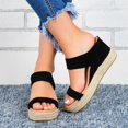thumbnail image 4 of Women‘s Open Toe Elastic Strap Espadrilles Flatform Wedge Casual Sandal, 4 of 7