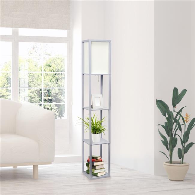 Lalia Home LHF-3004-GY Column Shelf Floor Lamp with Linen Shade, Gray