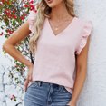 thumbnail image 4 of Timegard Womens Summer Tops Ruffle Cap Sleeve V-Neck Solid Color Comfy Lightweight Blouse Casual Loose Tops, 4 of 7