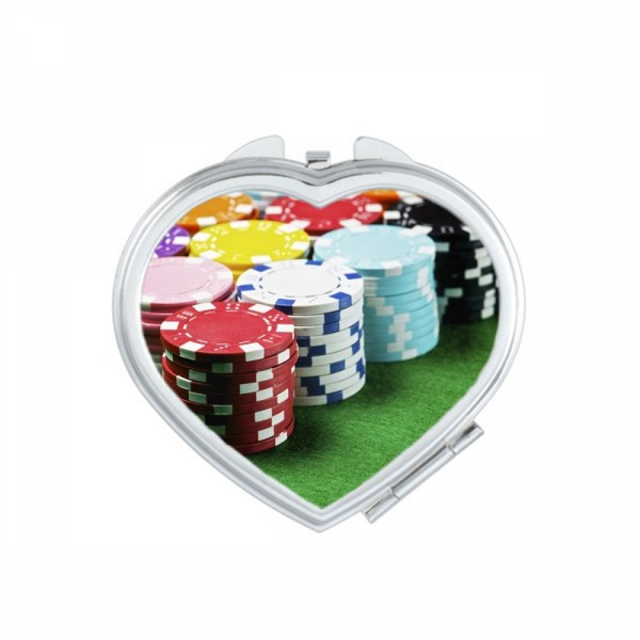 Chip Green Table Gambling Photo Heart Mirror Travel Magnification Portable Handheld Pocket Makeup