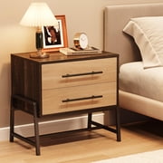 EDTara Nightstand with Drawers Light Wood Bedside Table, Wide Side Table with Metal Legs, Modern Night Stand Mid Century Modern Bed Side Tables for Bedroom Living Room