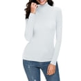 thumbnail image 3 of 2025 Femmes Décontracté Uni Spandex Chandail à Manches Longues à Manches Longues Col Montant Simulé Femmes Course Blouse à Manches Longues Hauts Coupe Ajustée Col Roulé Chandail à Manches Longues Femmes Extensible Couche T-Shirts, 3 of 7