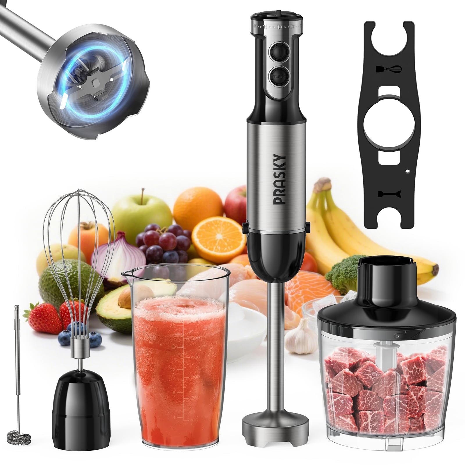 Immersion Blender Handheld Hand Blenders, 20 Speed & Turbo Mode Hand Held Blender, Heaviest Duty Copper Motor, Stainless Steel Blades, Milk Frother W