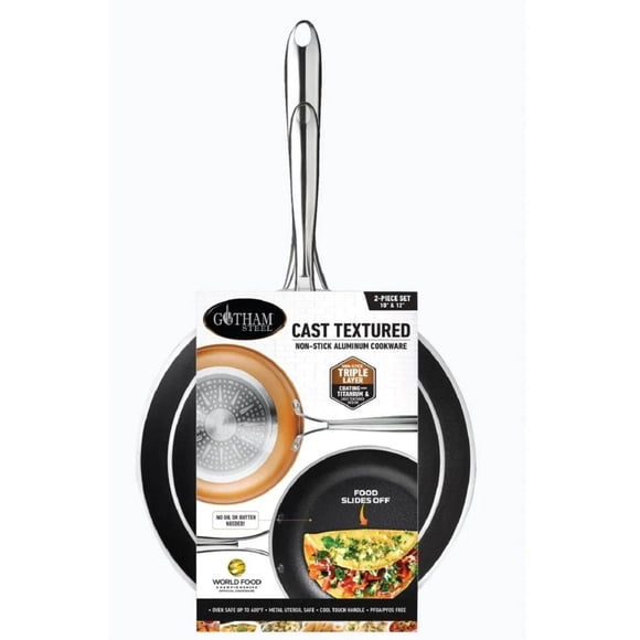 Gotham Steel Ensemble de 2 poêles à frire antiadhésives en cuivre en aluminium texturé moulé, va au lave-vaisselle et au four, batterie de cuisine
