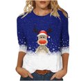 thumbnail image 1 of Women's Round Neck Three Quarter Sleeve Christmas Printed Top, 1 of 1