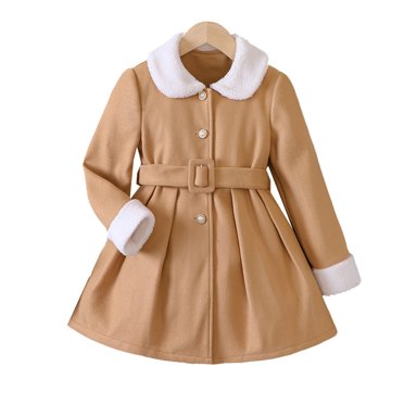 Qudderr 5-13 Years Girls Wool Coats Long Tweed Jacket for Toddler Kids Button Fall Winter Dress Outwear with Belt for Girls