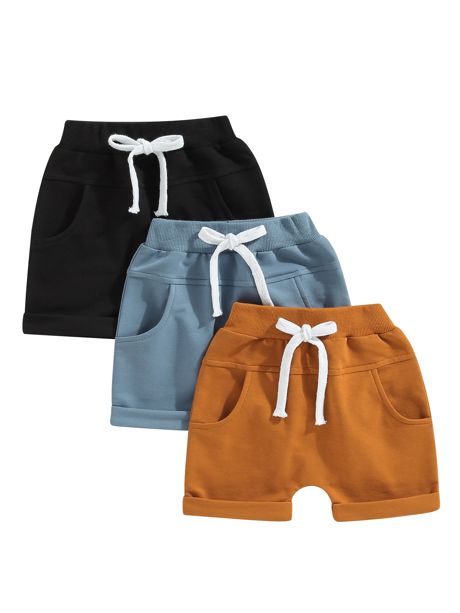 Gupgi 3 Pack Toddler Boy Shorts Set, Solid Loose Drawstring Shorts Kids Sports Short Pants