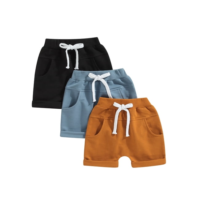 Gupgi 3 Pack Toddler Boy Shorts Set, Solid Loose Drawstring Shorts Kids Sports Short Pants