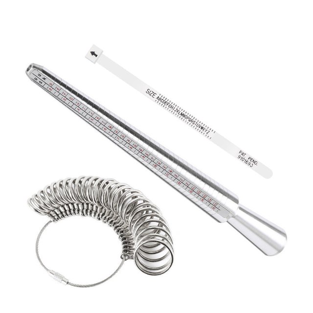 Aluminium Ring Sizer Mandrel Metal Ring Sizer Finger Sizing Stick Mandrel Tool With Ring Sizer Gauge Set Measuring Tape For Ring Size Measurement