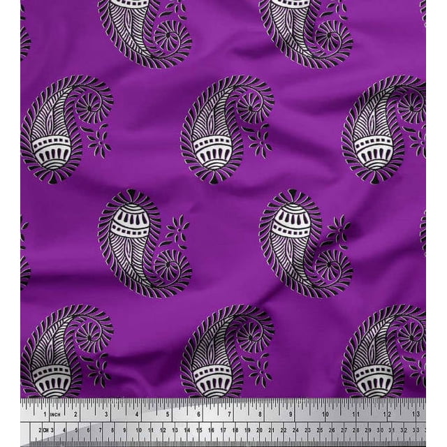 Soimoi Silk Fabric Paisley Block Decor Fabric Printed Yard 42 Inch Wide