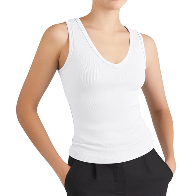 Women's Fashion Casual Tight V Neck Ribbed Knit Sleeveless Vest