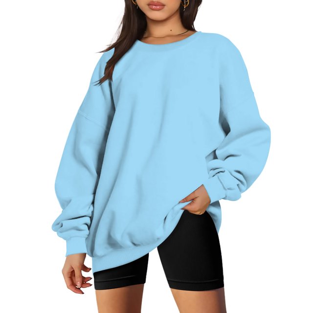Nouveaux Hauts pour Femmes 2023 Mode Manches Longues Col Rond Chandail en Molleton Ample Blouse Unie Coupe Décontractée Chandail en Molleton Oversize pour Femmes