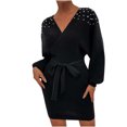 thumbnail image 2 of Pisexur Robe à Manches Longues à Col en V Robe à Manches Longues à Col en V pour Femme Robe Unie en Tricot Robe à Manches Longues à Col en V Robe pour Femme, 2 of 3
