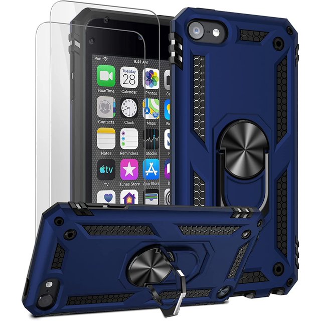 LAICAIW Étui pour iPod Touch 7, Étui iPod Touch 6, Étui Hybride Robuste Antichoc avec Béquille Intégrée pour Apple iPod Touch 7e/6e/5e Génération en Bleu. Conçu pour une protection Robuste, Il Combine le TPU edge et le PC Intégré pour Prévenir les Chutes, les Égratignures et les Chocs. le Béquille Métallique Rotatif à 360° Permet une Vision Mains Libres, et des Découpes Précises Assurent un Accès Facile aux Haut-Parleurs, à l'Appareil Photo et au port de Chargement. l'Image