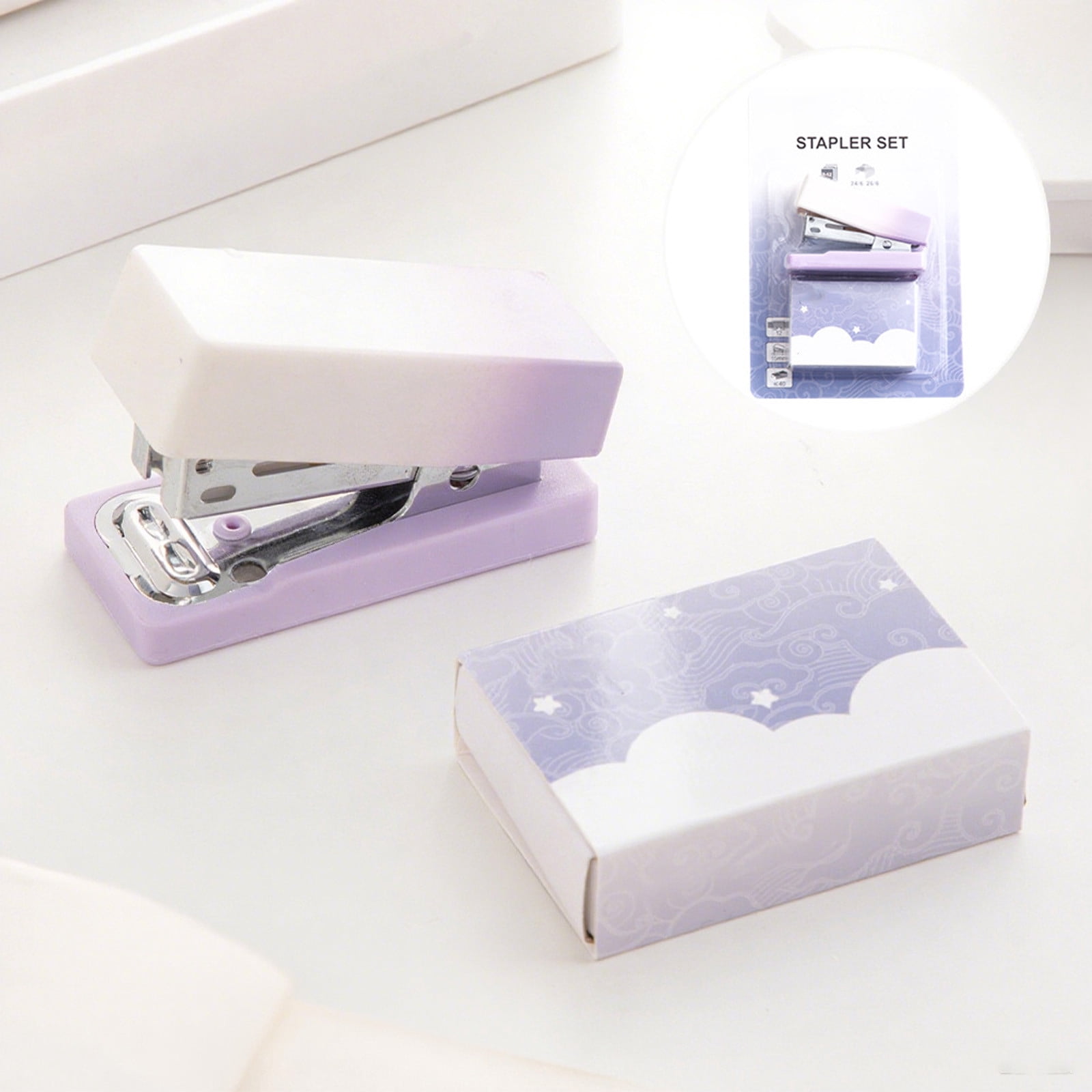 UsRHHA Mini Desktop Stapler with 400 Staples, Small Gradient Stapler Capacity 15 Sheets, Portable Office Stapler Tool