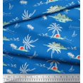 thumbnail image 2 of Soimoi Blue Moss Georgette Fabric Palm Tree & Sunset Beach Print Fabric by the Yard 42 Inch Wide, 2 of 3