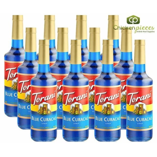 Torani Blue Curacao Flavoring Syrup, Vibrant Citrus & Orange Peel Mocktail Base, 750 mL (25.36 oz) Premium Glass Bottle