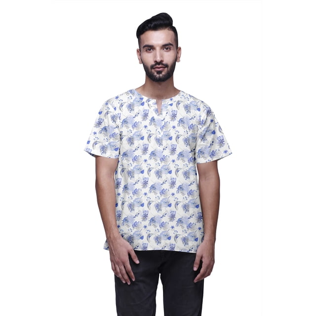 Atasi Kurta Courte Ajustée en Coton Cambric Imprimé Col Trou de Serrure Chemise Décontractée