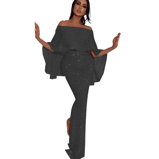 Pompotops Ladies Back Big Leaf Wrapped Chest And Shoulder BlingBling Package Hip Split Evening Dress