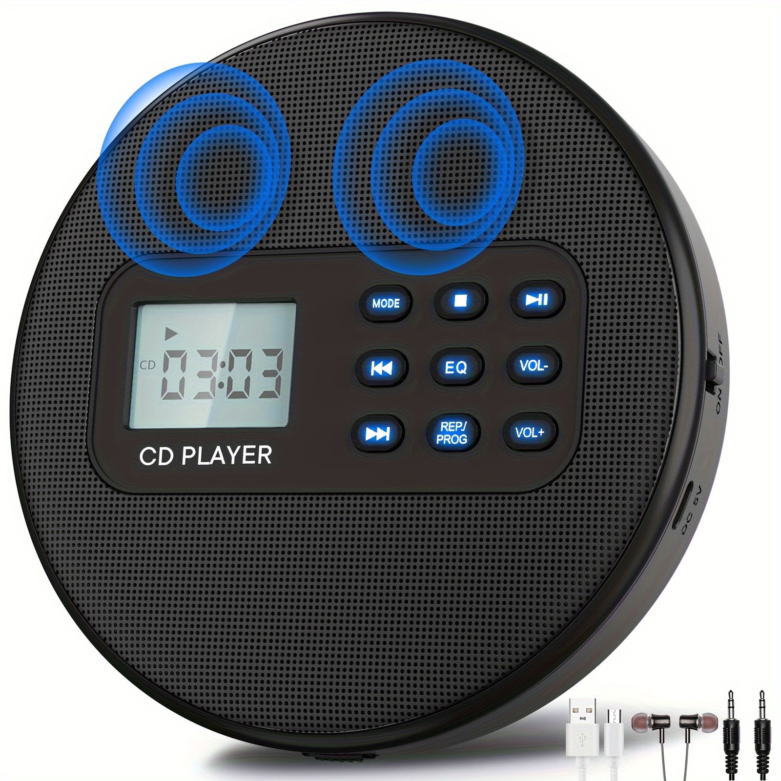 CD Player For Car Rechargeable CD Player With Stereo Speakers And Anti-Skip Protection Discman CD Player With Headphones LCD Display With Backlight