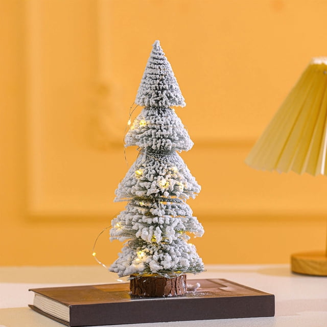 SouMaox Wooden Christmas Tree, Snow Flocked Cedar Design, Round Base Stability, Tabletop Festive Ornament for Party Decor