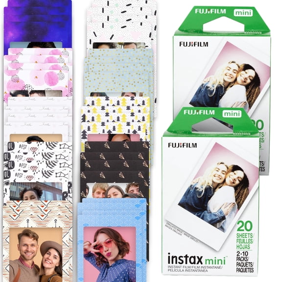 Fujifilm Instax Mini Film Format Twin (20 Feuilles), Film Instantané pour Appareils Instax Mini, Offert avec Moshify 20 Cadres Autocollants Colorés