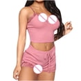 thumbnail image 4 of drppepioner Femmes Lingerie Aguichant Mode Pyjama Uni Sans Manches Dentelle Camisole Short Ensemble de Pyjama, 4 of 6