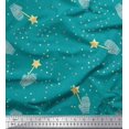 thumbnail image 1 of Soimoi Green Modal Satin Fabric Musical Symbol & Star Printed Craft Fabric by the Yard 42 Inch Wide, 1 of 3