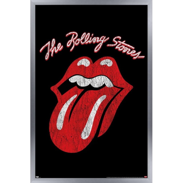 Rolling Stones - Affiche Murale à Logo Classique, 22,375 Po x 34 Po Encadrée, Mettant en Vedette les Emblématiques Lèvres et Langue Rouges avec une texture Fissurée sur Fond Noir, avec « the Rolling Stones » Inscrits en Rouge au-Dessus, Imprimée sur Papier d'Affiche Lustré Idéale pour l'Art Mural et la Déco de la Maison, Convient aux Chambres, Bureaux Ou Dortoirs.