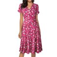 thumbnail image 2 of UKAP Robe Longue pour Femme à Imprimé Floral, Robes Midi à Manches Courtes, Robe d'Été de Plage, Caftan de Fête, Rouge Vin, P, 2 of 9