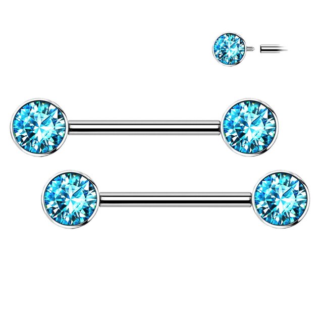 BodyJewelryOnline Nipple Barbell Implant Grade Titanium with CZ bezel Set Internally Threaded Women