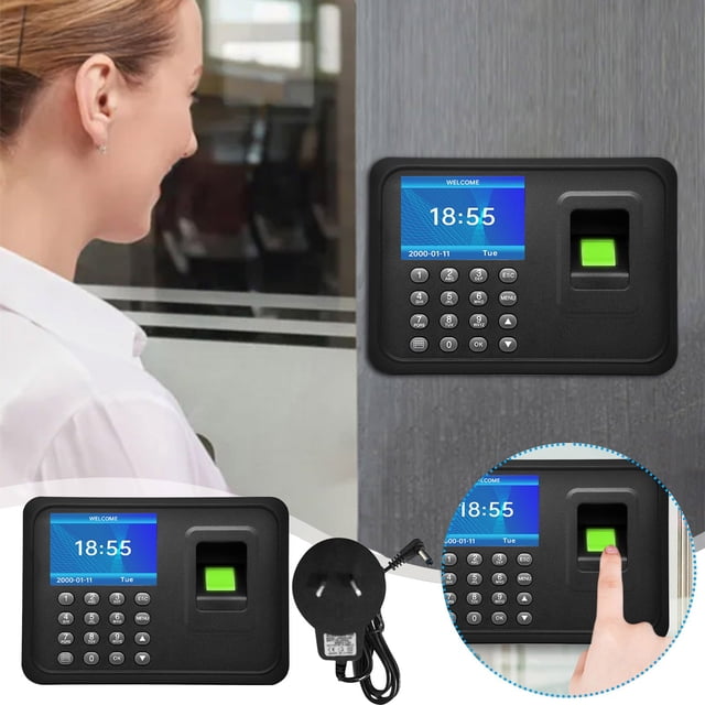 RRJ Biometric Fingerprint Time Clock, 4 Inch LCD Screen Attendance Machine with Fingerprint and Password, Employee Time Clock Recorder for Office Staff Management, Business Workplace Punch Clock