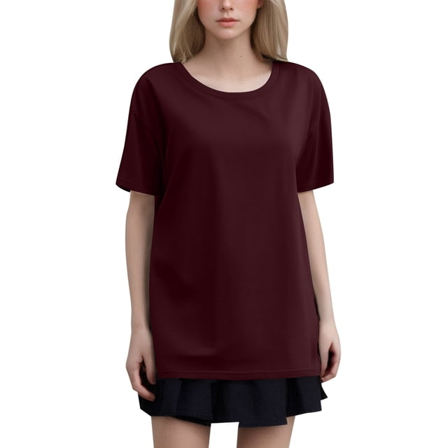 Hiiyo Women's Short Sleeve Round Neck Tee Shirt Summer Casual Solid T-Shirt, Sizes S-XXXL