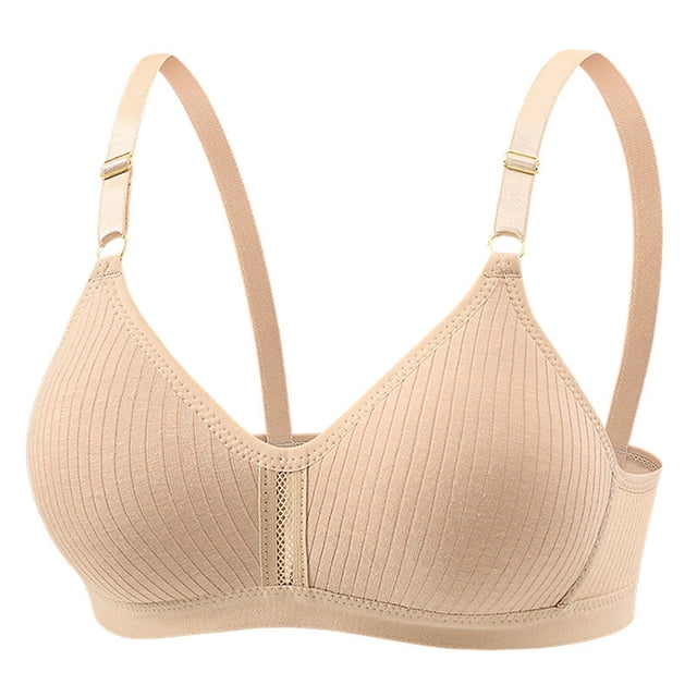 Birdeem Bras for Women Women Solid No-Wire Threaded Gathered Back Button Underwear Bra