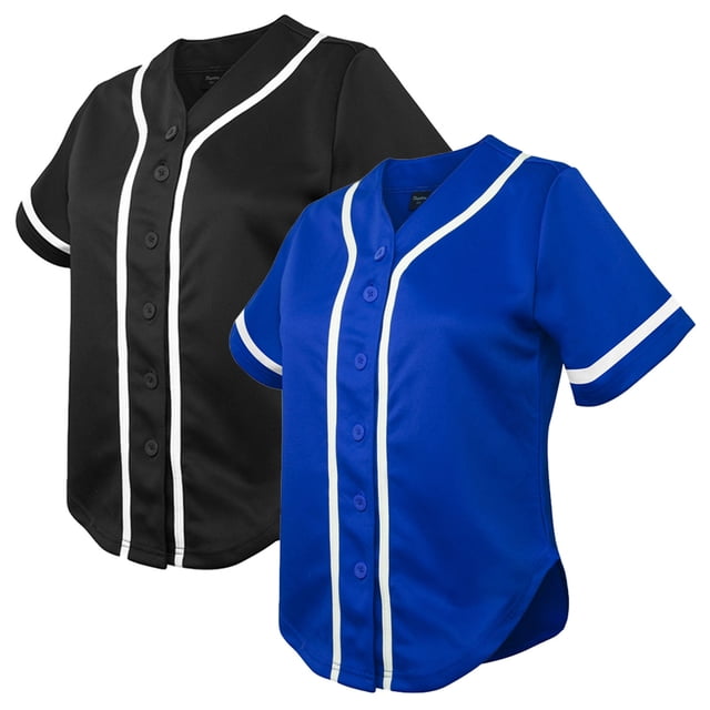 TOPTIE Lot de 2 Chandails de Baseball pour Femmes Chandails de Softball Chemises à Boutons - Noir Bleu - TP