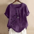 thumbnail image 2 of Dealovy Hauts en Coton et Lin pour Femmes, Col Rond, Manches Courtes, T-Shirts Brodés à Motif Floral, T-Shirts Grande Taille, 2 of 5