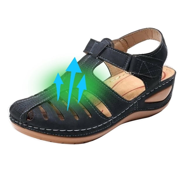 LSLJS Women Wedge Sandals Closed Toe Gladiator Sandals Vintage Hollow Out Platform Outdoor Sandals