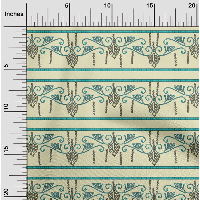 oneOone Cotton Poplin Fabric Swirl & Floral Block Printed Craft Fabric BTY 42 Inch Wide