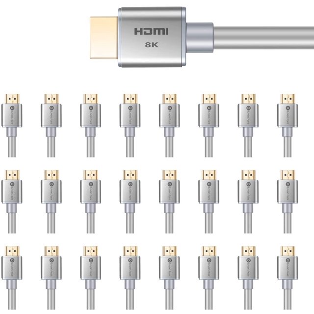 Buyer's Point Câble HDMI 2.1 Ultra Haute Vitesse Homologué CL3 HDR Dynamique 1,8 m (6 Pi) 8K 120 Hz, 48 Gbps, Dolby Vision, eARC Compatible avec Apple TV, Nintendo Switch, Roku, Xbox, PS4, Lot de 25 Gris - OEM