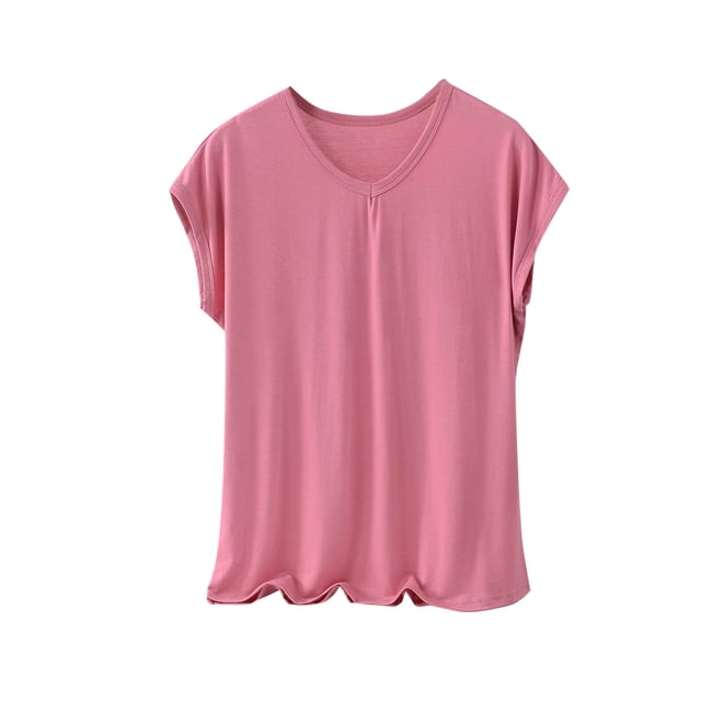 BLVB Plus Size Pajama Tops for Women Loose Fit V Neck Short Sleeve Soft Modal Sleep Shirts Loungewear