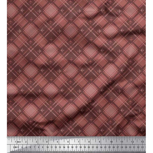 Soimoi Japan Crepe Satin Fabric Diagonal Check Print Fabric by The Yard 42 Inch Wide