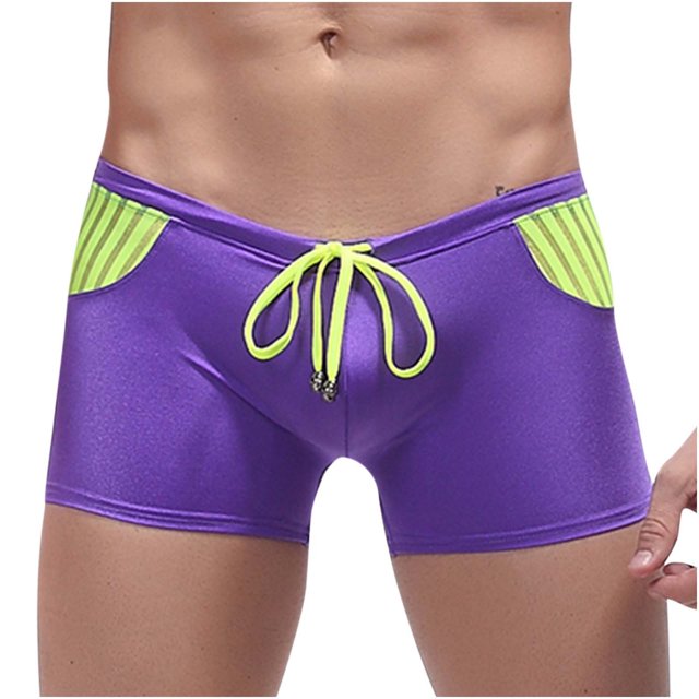 Birdeem Mens Low Waist Solid Color Striped Drawstring Hot Spring Quick Dry Swimming Briefs