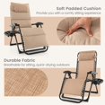 thumbnail image 4 of Costway 2 Pcs Coussin de Chaise Longue de Patio à Gravité Zéro avec Plateau, Fauteuil Inclinable Pliant d'Extérieur, Beige, 4 of 10