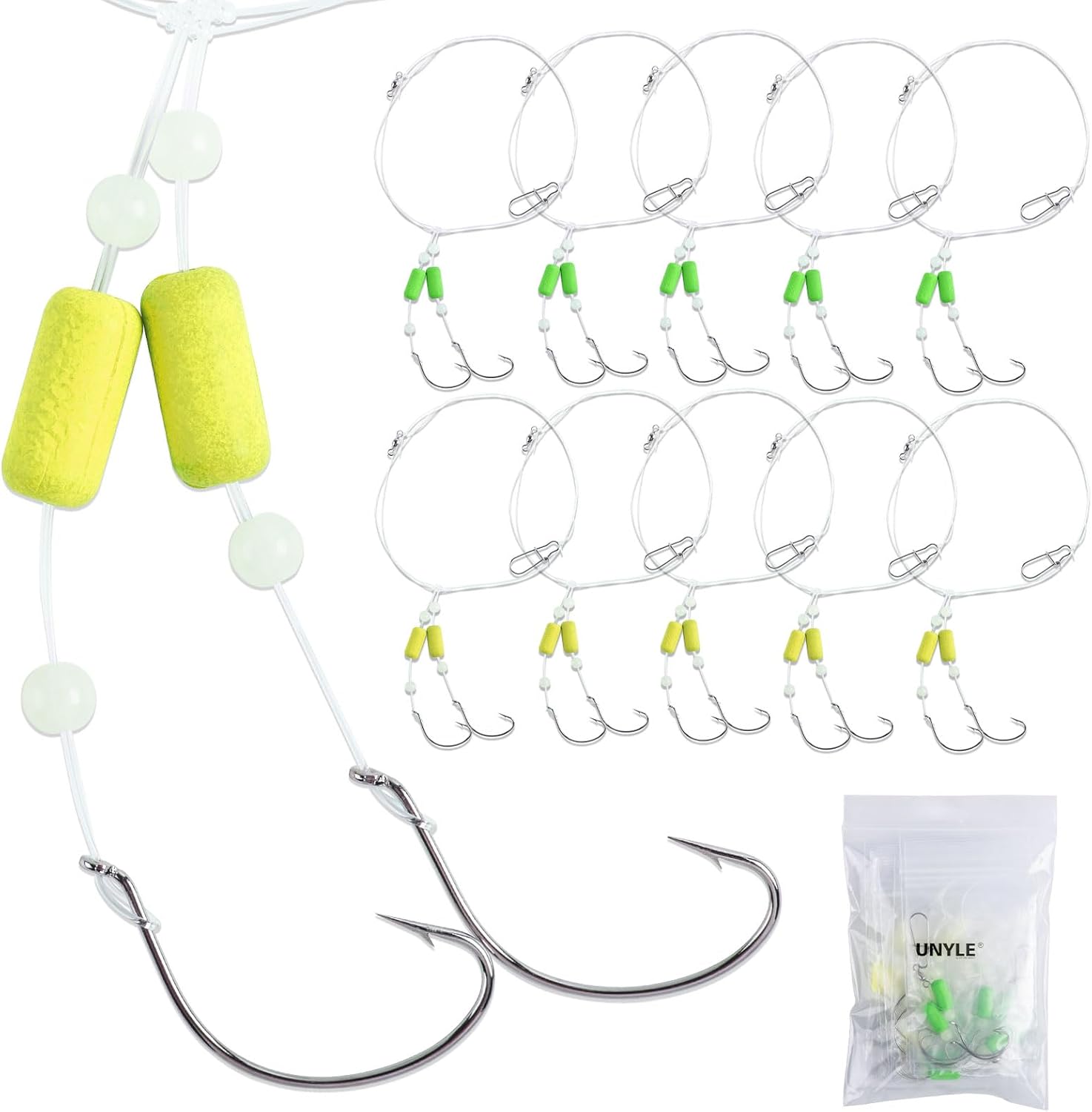 czcpp-Sea Bass Hi/Lo Saltwater Fishing Bait Rigs, Pompano Rigs for Surf Fishing, Fluke Flounder Rigs for Saltwater with 2 Circle & Wide Gap Hook, 6/10/15/20 Pack Surf Fishing Tackle