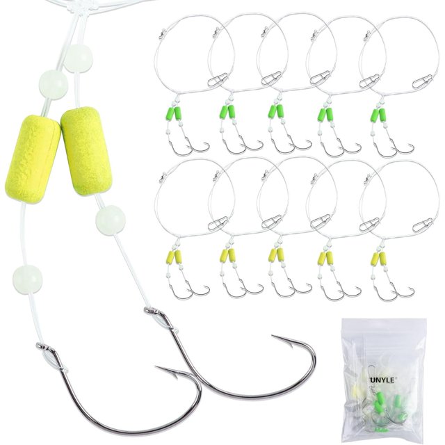 czcpp-Sea Bass Hi/Lo Saltwater Fishing Bait Rigs, Pompano Rigs for Surf Fishing, Fluke Flounder Rigs for Saltwater with 2 Circle & Wide Gap Hook, 6/10/15/20 Pack Surf Fishing Tackle