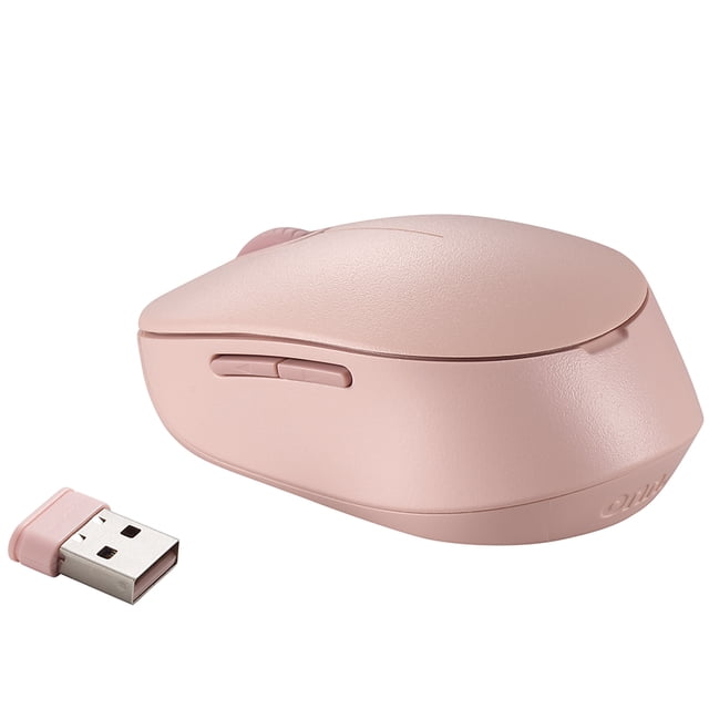 Onn . Mouse Sans Fil à 5 Boutons Rose avec design Ergonomique Incurvé, Doté de Deux Boutons Latéraux, d'Une Molette de Défilement et d'Un Récepteur nano USB 2,4 GHz Indiqués Séparément, compatible avec Windows, MacOS et ChromeOS pour un Contrôle Sans Fil Précis.